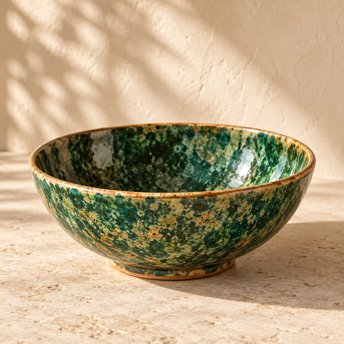 Mottled emerald ceramic bowl
