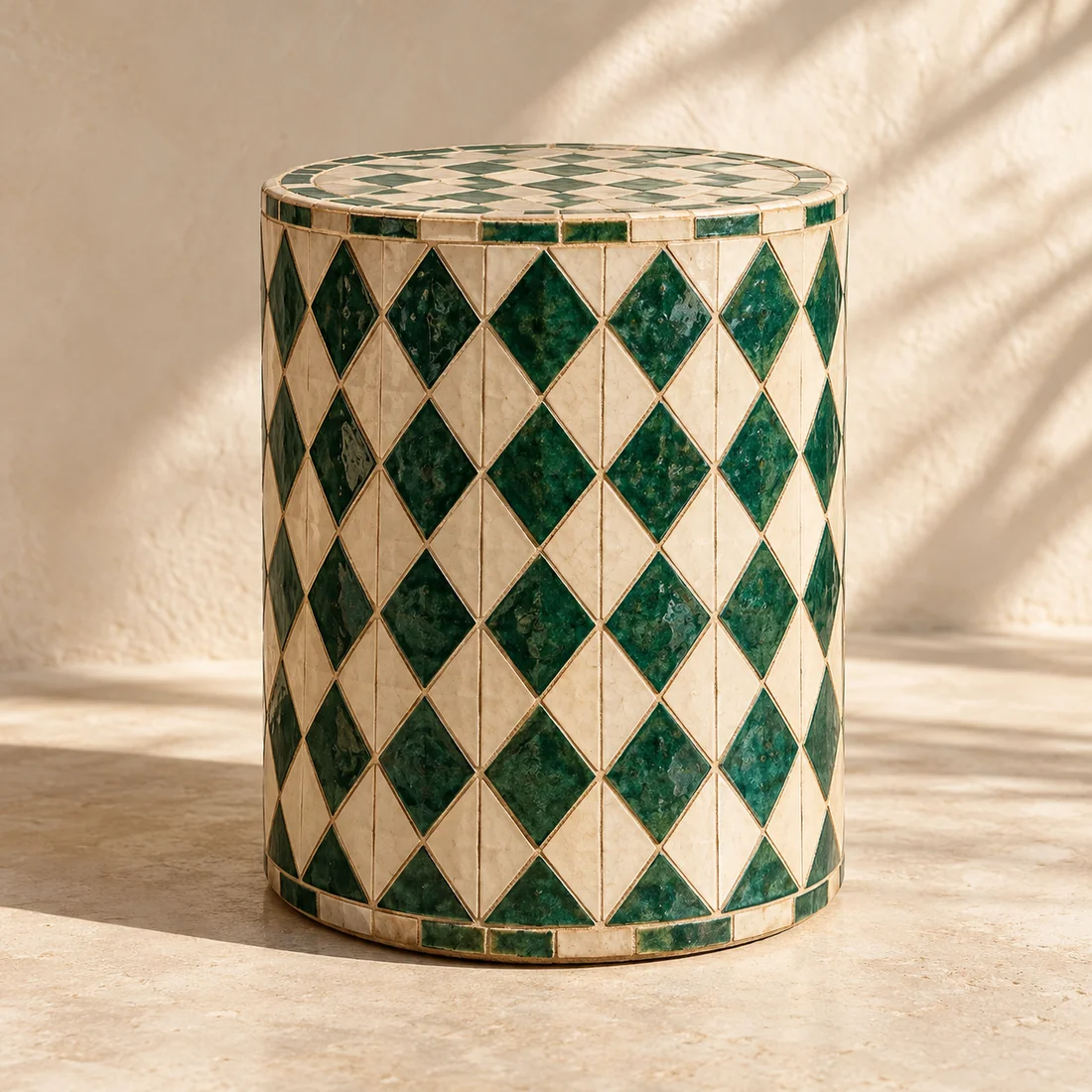 Emerald and ivory zellige side table